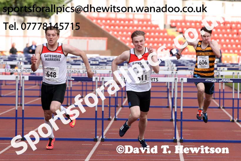 Mens under-20s hurdles, North Eastern Track and Field Champs, Gateshead Stadium. Photo: David T. Hewitson/Sports for All Pics